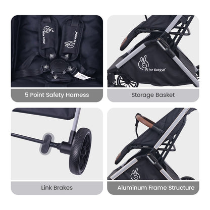 R for Rabbit Street Smart Baby Stroller Pure Black