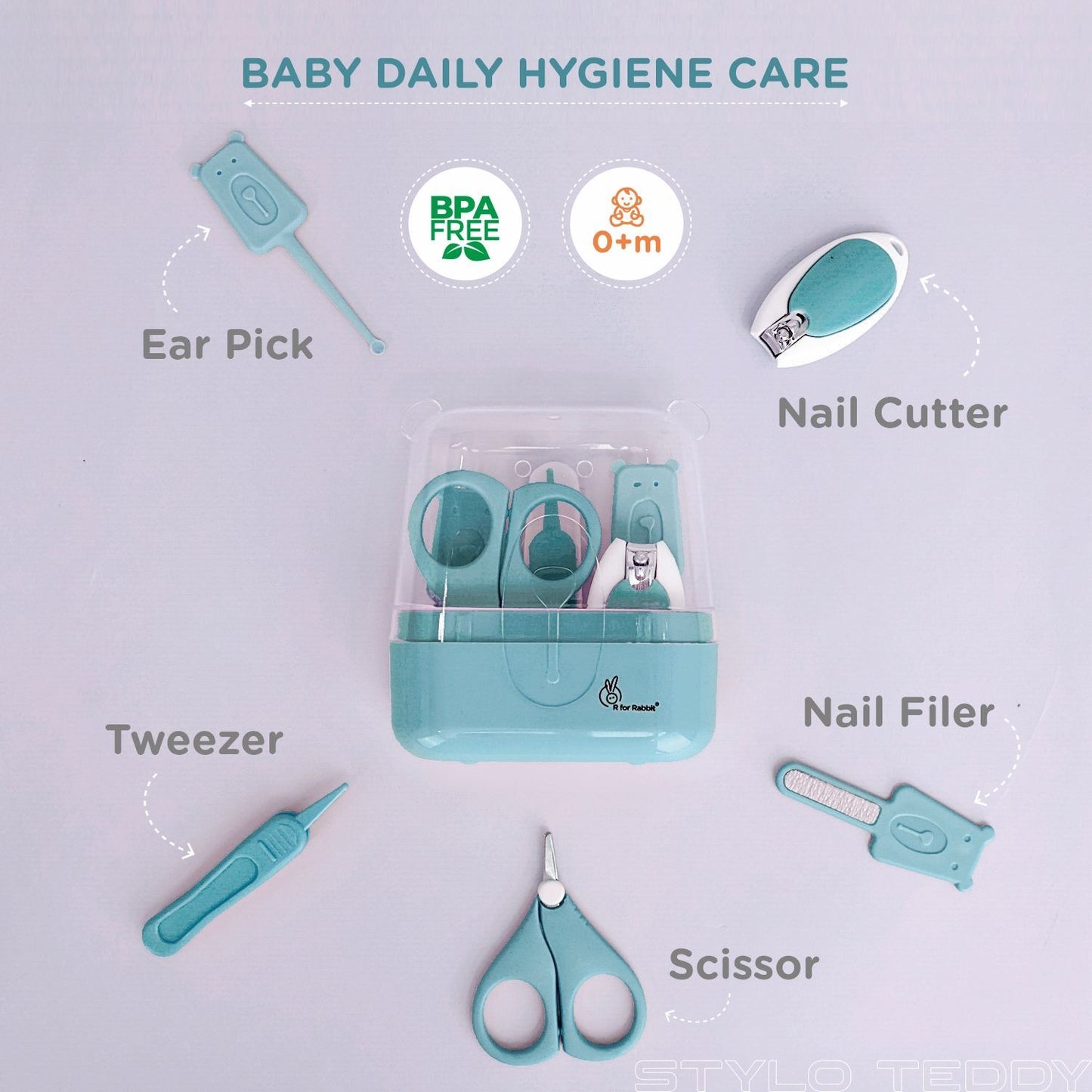 Stylo Teddy Baby Manicure Set Nail Cutter & Nail Filer, Scissor, Tweezer, Ear Pick Blue