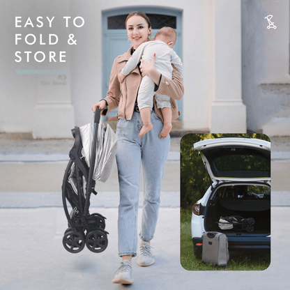 R for Rabbit Sugar Pop Stroller - 3 Position Seat Recline, Easy One Hand Fold, Reversible Handle, UV Resistant Sun Canopy Green Grey