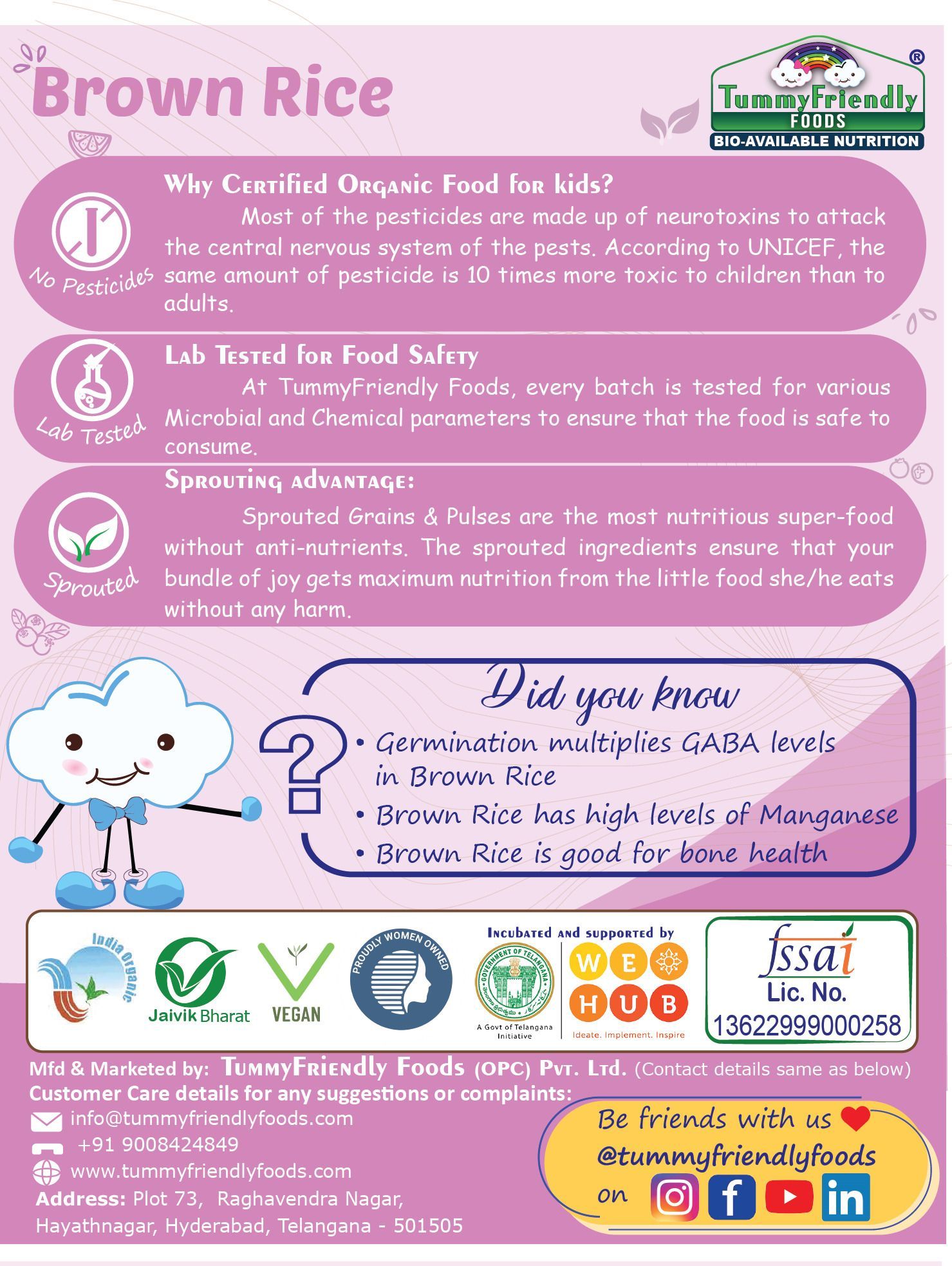 Tummy Friendly Foods Certified 100% Organic Sprouted Brown Rice Porridge Mix | Organic Baby Food for 6 Months Old | Excellent Weight Gain Baby Food| Made of Sprouted Whole Grain Brown Rice | 200g Cereal (200 g, 6+ Months)