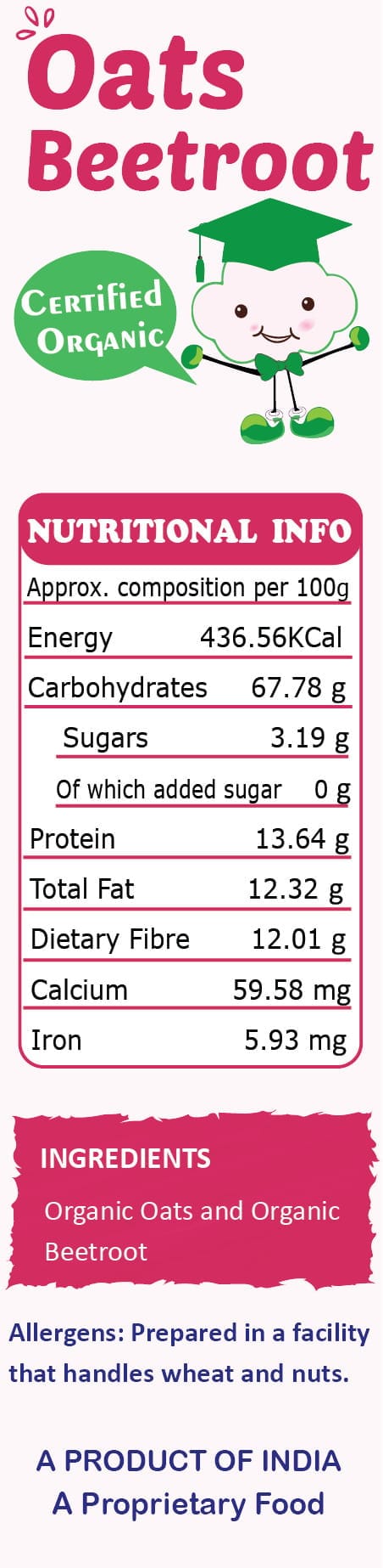 Tummy Friendly Foods Certified 100% Organic Oats and Organic Oats, Beetroot Porridge Mixes , Organic Baby Food for 6 Months Old , Rich in Beta-Glucan, Protein & Fibre , 200g Each, 2 Packs Cereal (400 g, Pack of 2)