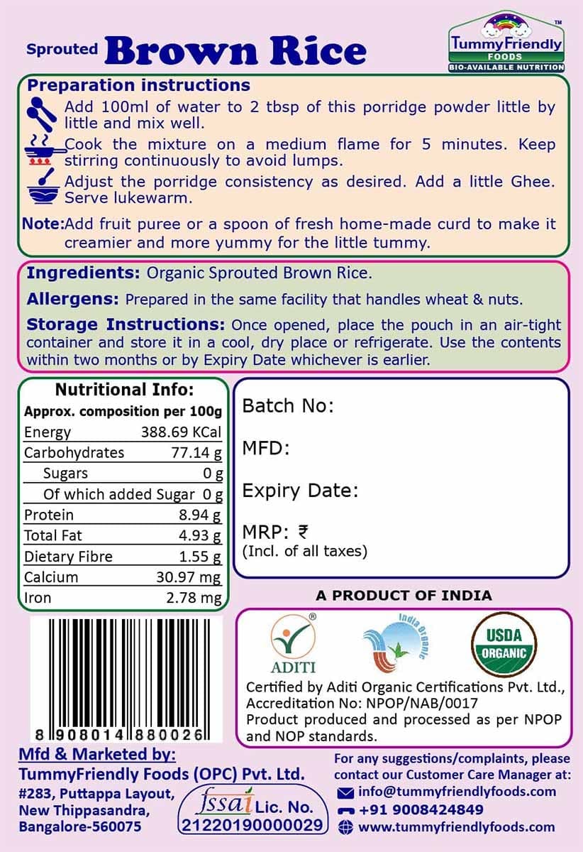 Tummy Friendly Foods Sprouted Porridge Mixes Trial Packs Sprouted Ragi, Sprouted Brown Rice and Oats (150 g, Pack of 3)