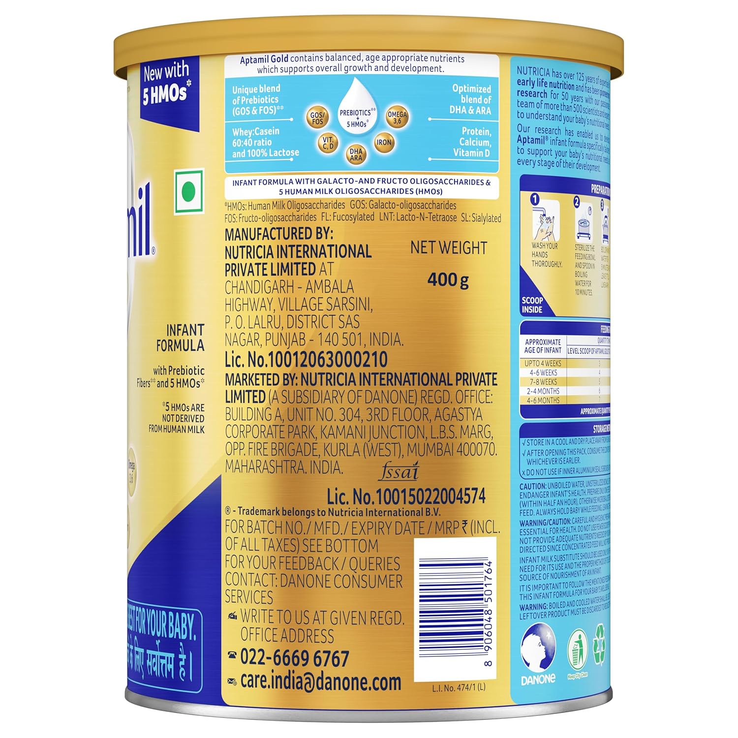 Aptamil Gold Stage 1 (Upto 6 Months) Powder 400 gm (Tin)