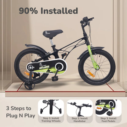 R For Rabbit Tiny Toes Ryder Bicycle For Kids 14 Inch 90% Plug N Play Installation, Black Green