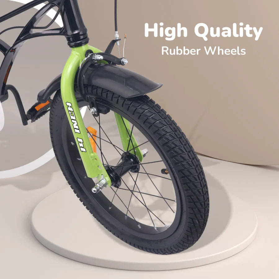 R For Rabbit Tiny Toes Ryder Bicycle For Kids 14 Inch 90% Plug N Play Installation, Black Green