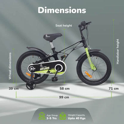 R For Rabbit Tiny Toes Ryder Bicycle For Kids 14 Inch 90% Plug N Play Installation, Black Green