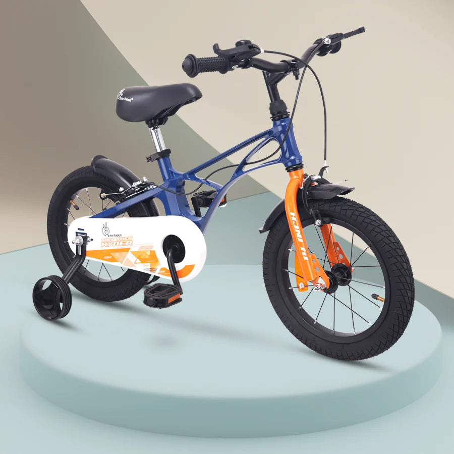 R For Rabbit Tiny Toes Ryder Bicycle For Kids 14 Inch 90% Plug N Play Installation, Blue Orange