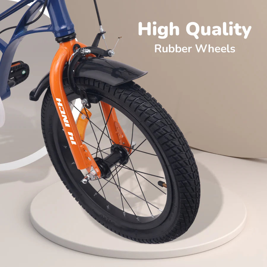 R For Rabbit Tiny Toes Ryder Bicycle For Kids 14 Inch 90% Plug N Play Installation, Blue Orange