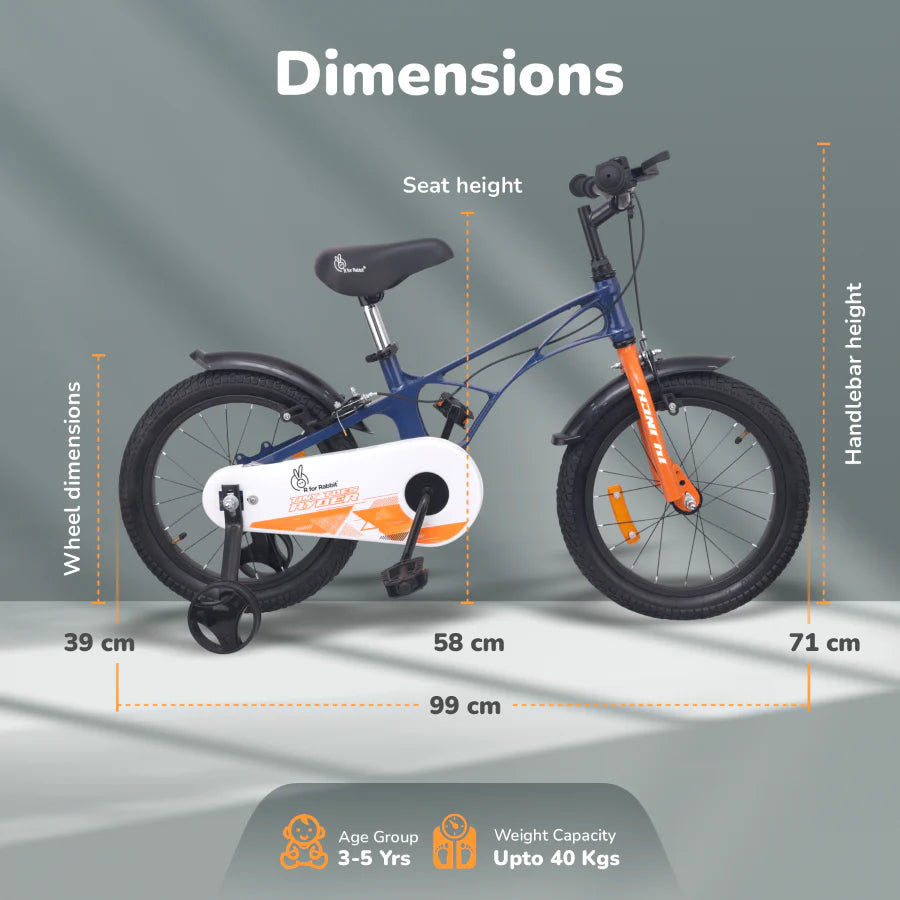 R For Rabbit Tiny Toes Ryder Bicycle For Kids 14 Inch 90% Plug N Play Installation, Blue Orange