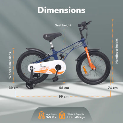 R For Rabbit Tiny Toes Ryder Bicycle For Kids 14 Inch 90% Plug N Play Installation, Blue Orange