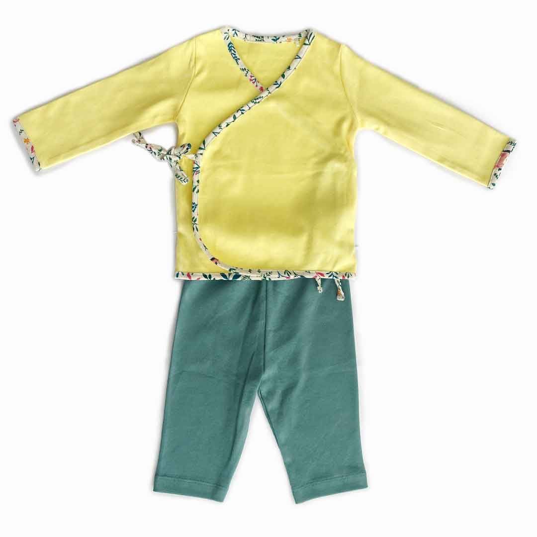 Tiny Lane Adorable and Comfortable Baby Clothing "QT Lemons" - Yellow Jhabla & Teal Pant
