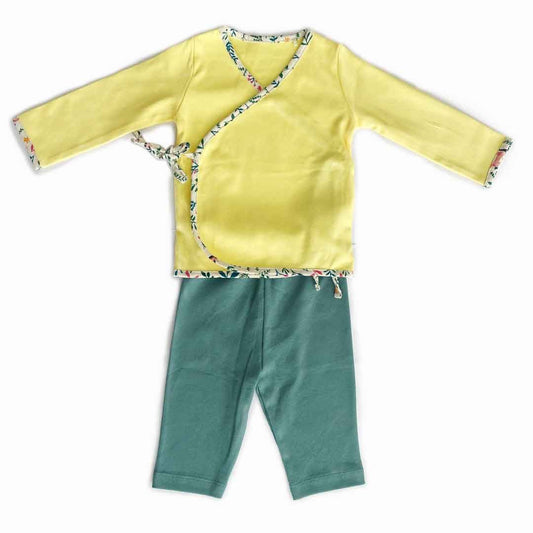 Tiny Lane Adorable and Comfortable Baby Clothing "QT Lemons" - Yellow Jhabla & Teal Pant