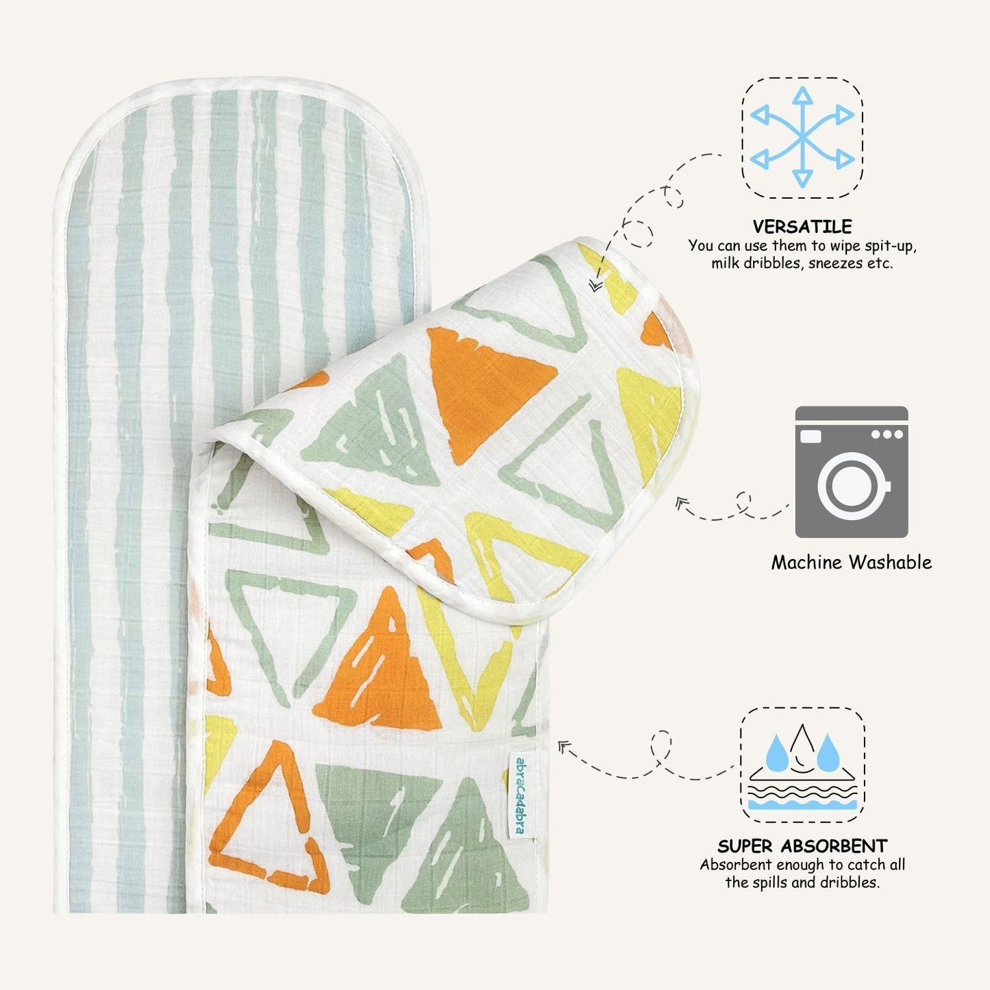 Abracadabra Muslin Burp Pad - Triangles Pack of 2