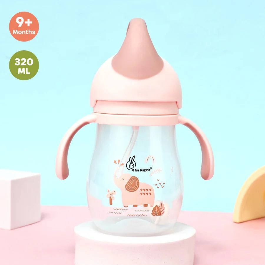 R for Rabbit Trunky Baby Straw Sipper Bottle With Safe BPA free PP Material,  Peach pink