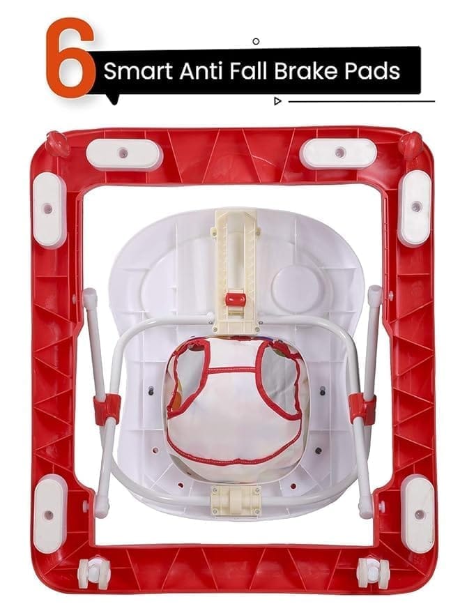 R for Rabbit Step Up Anti Fall Baby Walker with Adjustable Height and Musical Walker Toy Bar for Kids Red