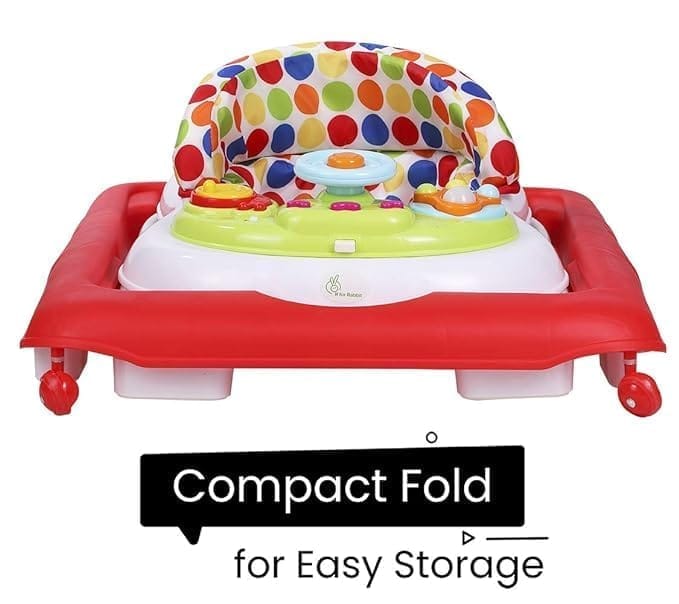 R for Rabbit Step Up Anti Fall Baby Walker with Adjustable Height and Musical Walker Toy Bar for Kids Red