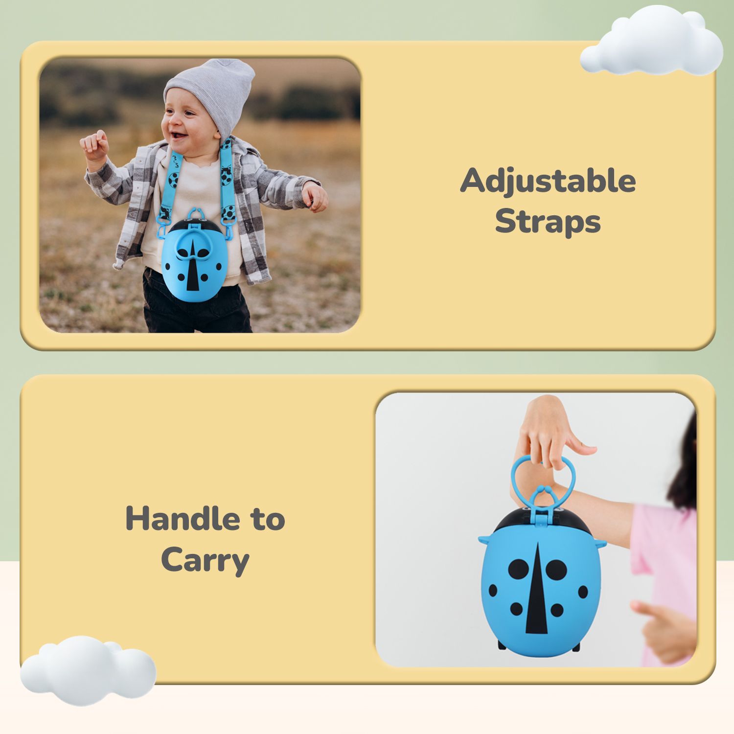 R for Rabbit Beetle Baby Straw Sipper Water Bottle With Adjustable Straps Blue