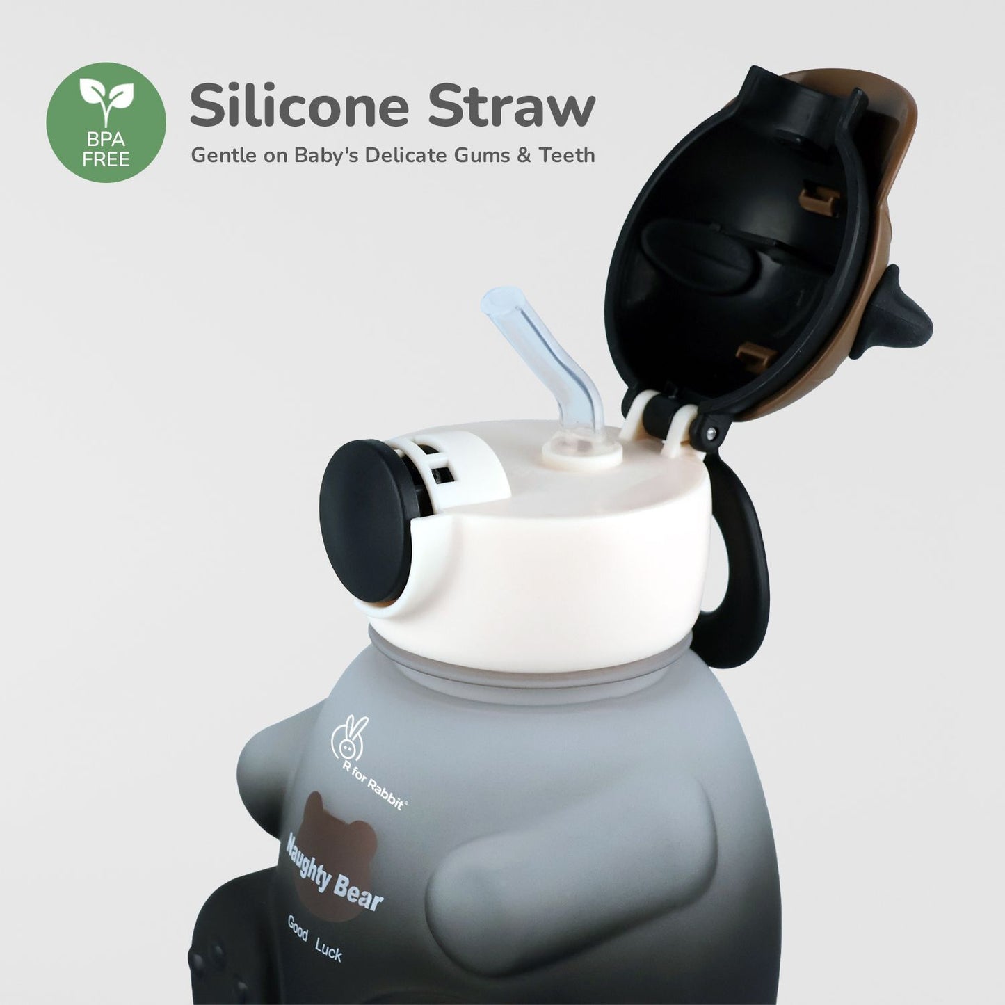 R for Rabbit Tritan Bear Baby Straw Sipper Bottle Black