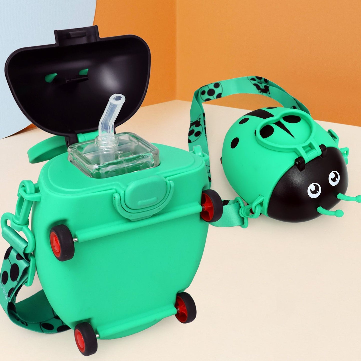 R for Rabbit Beetle Baby Straw Sipper Water Bottle With Adjustable Straps Green