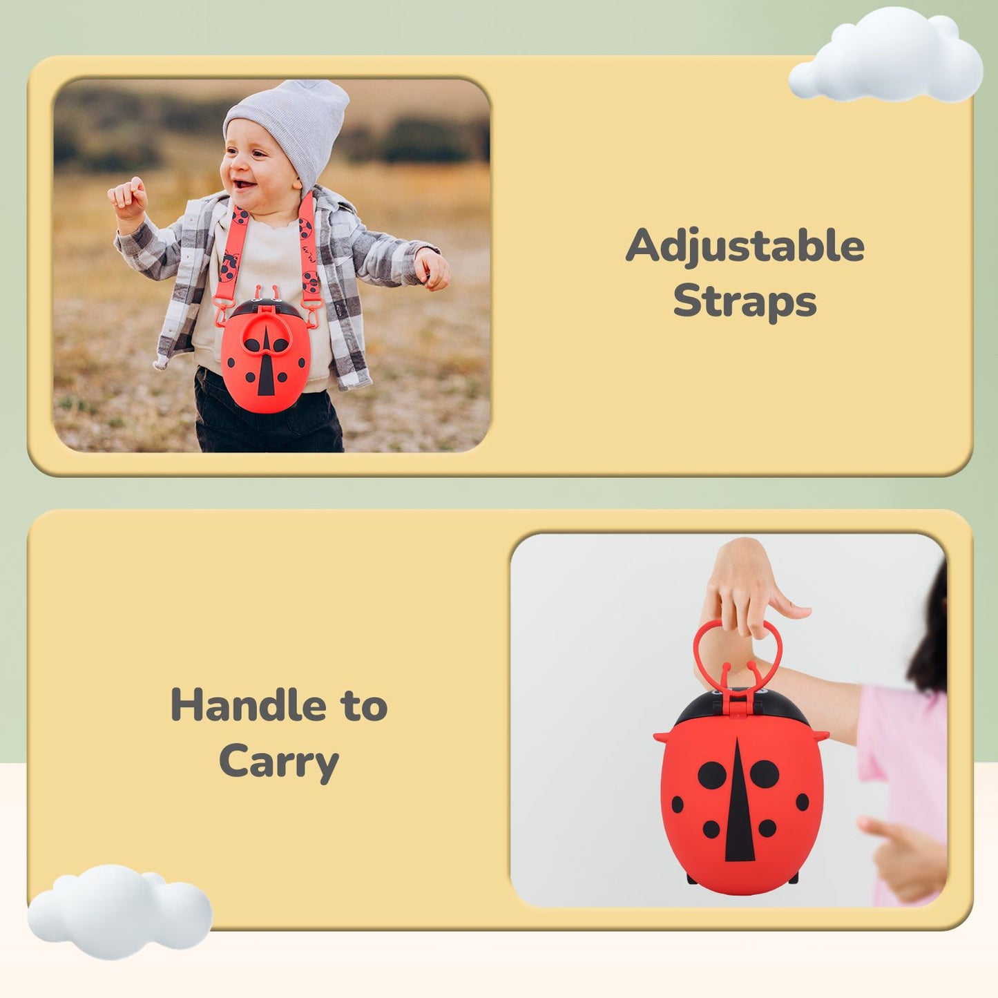 R for Rabbit Beetle Baby Straw Sipper Water Bottle With Adjustable Straps Red