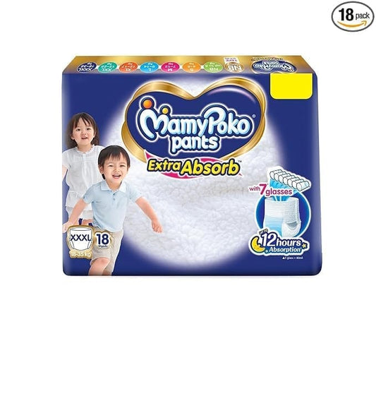 MamyPoko Pants Extra Absorb Baby Diapers, XXX-Large (XXXL), 18 Count, 18-35 kg