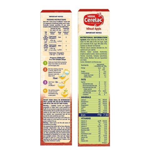 Nestle Cerelac Wheat Apple Baby Cereal, 6 -12 Mths, 300 gm