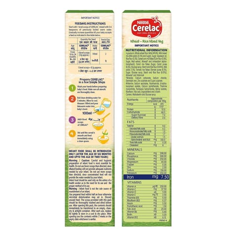 Nestle Cerelac Wheat Rice Mixed Veg ,10-12Mth, Stage 3,300 gm