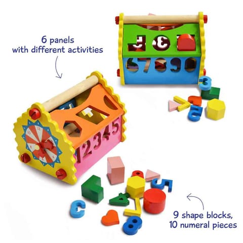 Shumee Wooden Number & Shape Sorting House Toy| Addition, Subtraction & Time-telling