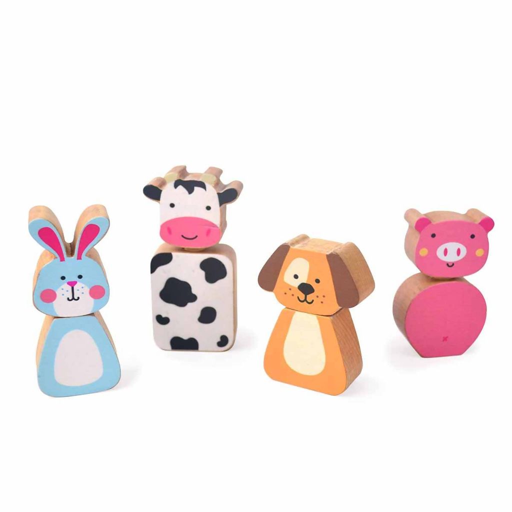Shumee Wooden Farm Animals Twist & Turn Toy Set| 100% Safe, Natural & Eco-friendly