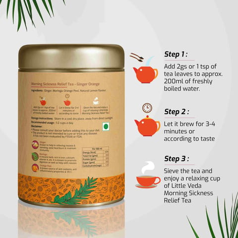 LittleVeda Morning Sickness Relief Tea Ginger Orange Caffeine Free tea for Pregnant Women50g,
