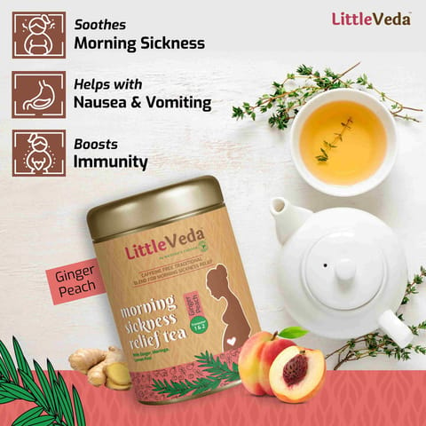 LittleVeda Morning Sickness Relief Tea, Ginger Peach Caffeine Free tea for Pregnant Women