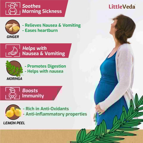 LittleVeda Morning Sickness Relief Tea, Ginger Peach Caffeine Free tea for Pregnant Women