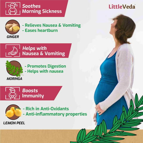 LittleVeda Morning Sickness Relief Tea, Ginger Peach Caffeine Free tea for Pregnant Women