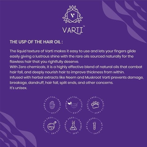 VARTI -AYUSH Certified, Parabens & Sulphate Free Hair Oil, 100% Organic & Chemical free- 100 ml