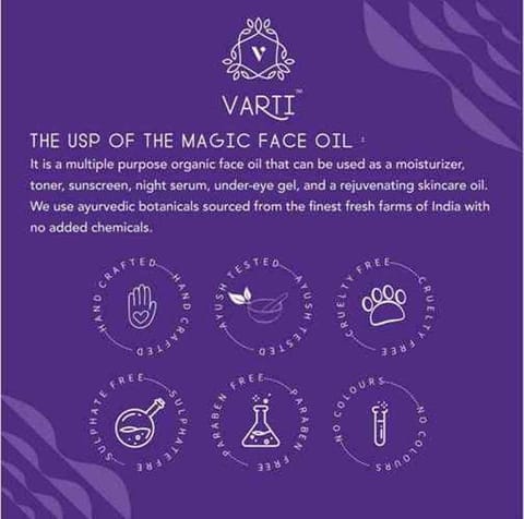 VARTI -AYUSH Certified, Parabens & Sulphate Free Magic Face Oil, 100% Organic & Chemical free- 30 ml