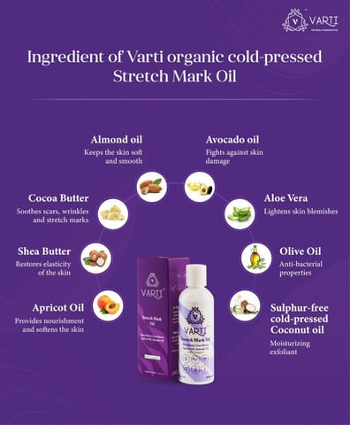 VARTI -AYUSH Certified, Parabens & Sulphate Free Stretch Mark Oil, 100% Organic & Chemical free