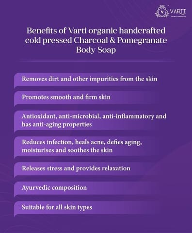 VARTI -AYUSH Certified, Parabens & Sulphate Free Cold Pressed Body bar-Charcoal & Pomegranate Oil