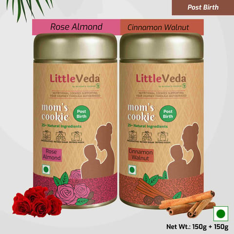 LITTLEVEDA Moms Cookies Pack of 2 - POST BIRTH COOKIES- Rose Almond & Cinnamon Walnut