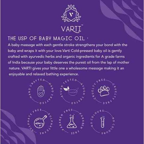VARTI -AYUSH Certified, 100% Organic and Chemical Free Baby Magic Oil-100ml " Combo Pack of 2"