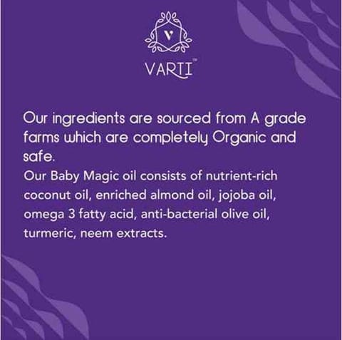 VARTI -AYUSH Certified, 100% Organic & Chemical free Baby Oil & Baby Bar "Combo Pack" Cold Pressed