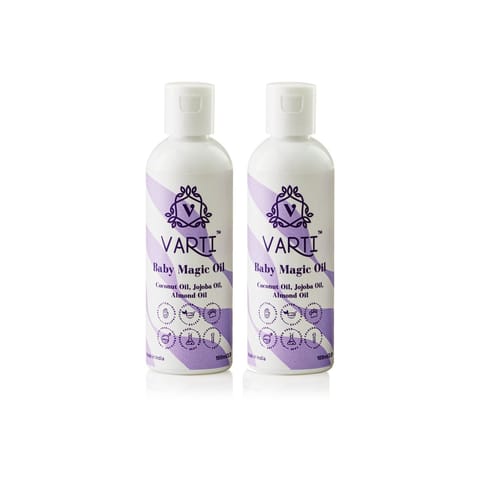 Varti Organic Baby Body Massage Oil100ml, 2x Faster Physical Growth for Stronger Bones and Muscles, Ayurvedic & 100% Chemical Free, Coconut, Almond, Neem & Turmeric, Moisturizing, Tested & Safe for Sensitive Skin - 100ml (Pack of 2)