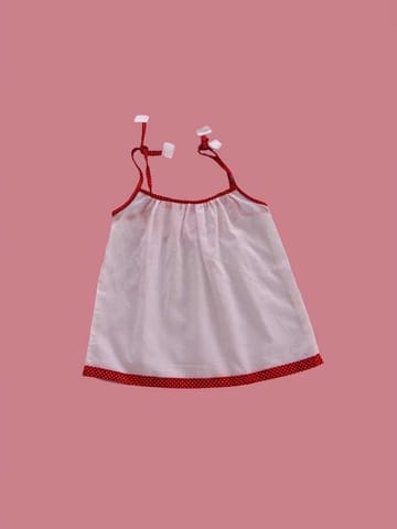 White Frock With Contrast Red Smocking Work