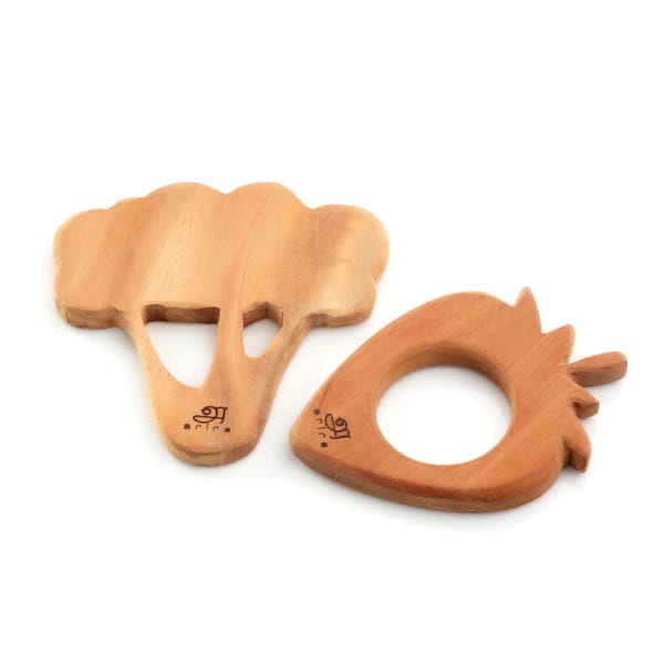 Ariro Toys Wooden Teethers-Strawberry & Broccoli