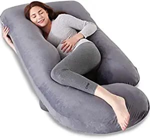 Mom's Moon Pregnancy Pillow, Maternity Body Pillow for Sleeping with Body Pillow Cover, 55-inch G Shaped Pregnancy Pillow for Pregnant Women, Grey Velvet
