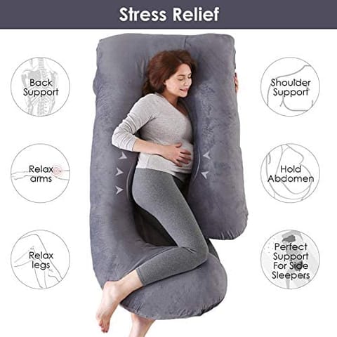 Mom's Moon Pregnancy Pillow, Maternity Body Pillow for Sleeping with Body Pillow Cover, 55-inch G Shaped Pregnancy Pillow for Pregnant Women, Grey Velvet