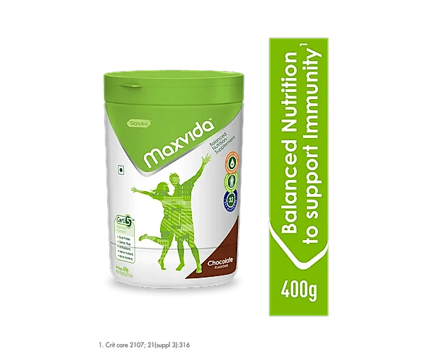 MaxvidaTM Balanced Nutrition Supplement for Adults, 400g Powder- (Chocolate)-Jar
