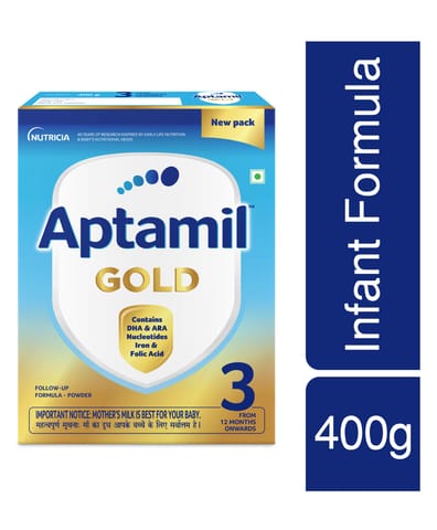 Aptamil Gold Follow Up Infant Formula Milk Powder for Babies - Stage 3 ( 12 month onwards ) - 400gm