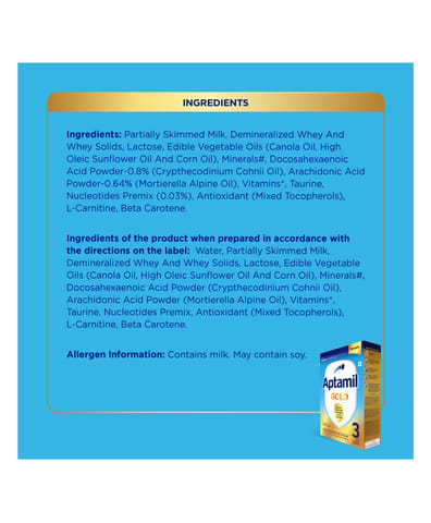 Aptamil Gold Follow Up Infant Formula Milk Powder for Babies - Stage 3 ( 12 month onwards ) - 400gm