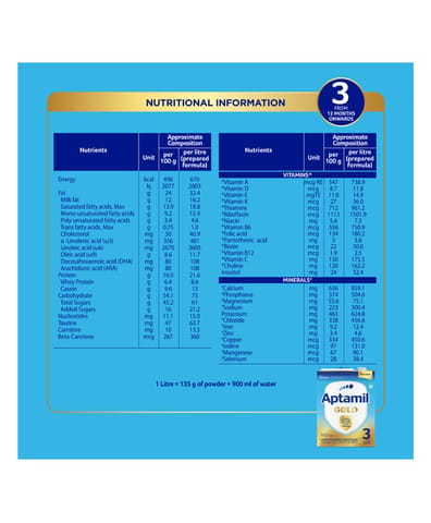 Aptamil Gold Follow Up Infant Formula Milk Powder for Babies - Stage 3 ( 12 month onwards ) - 400gm