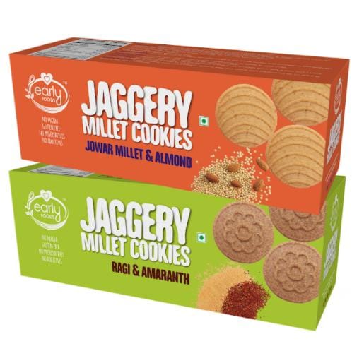 Early Foods Assorted Pack of 2 - Jowar & Ragi Amaranth Jaggery Cookies X 2, 150g each